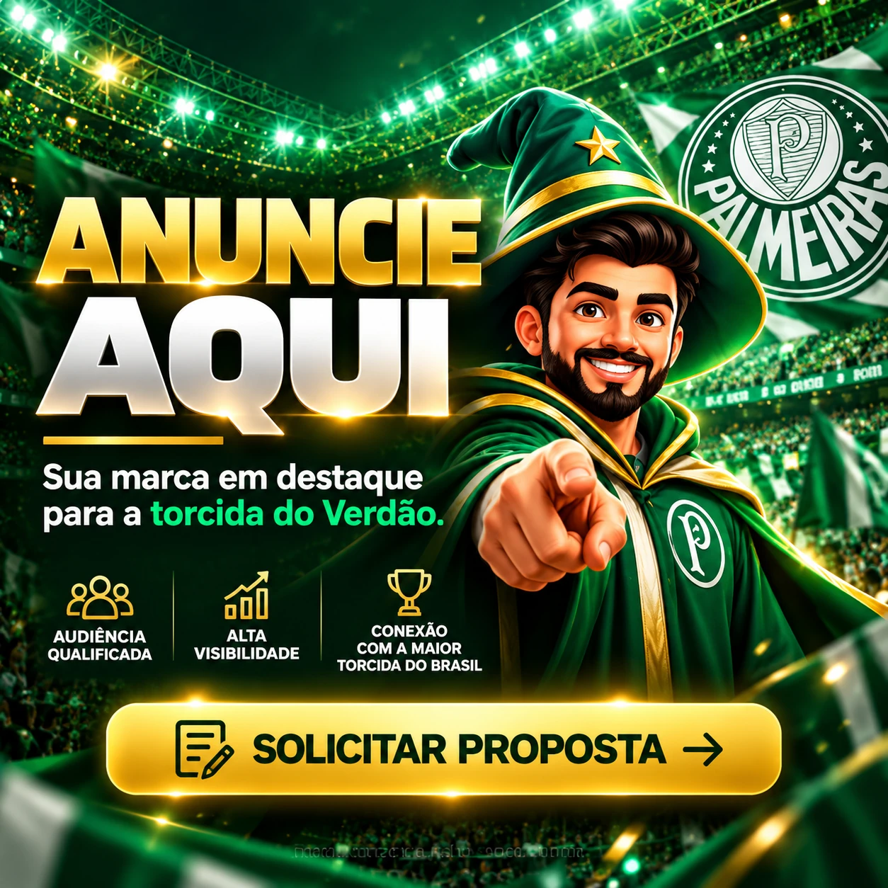 Anuncie Aqui — sua marca em destaque para a torcida do Verdão. Solicitar proposta.