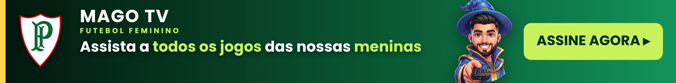 Mago TV — Futebol feminino (banner verde escuro)