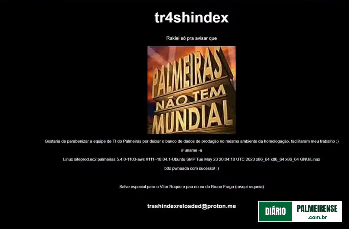 Site oficial do Palmeiras sofre ataque hacker com mensagem provocativa